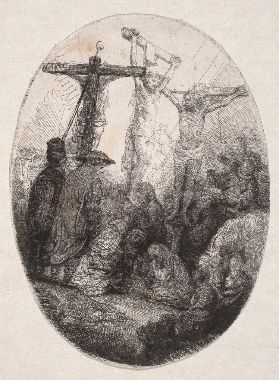 Crucifixion Between Two Thieves (Oval Plate) by Rembrandt van Rijn