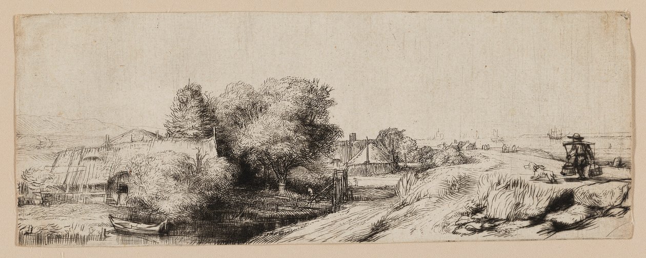 View of the Diemerdijk with a Milkman and Cottages by Rembrandt van Rijn