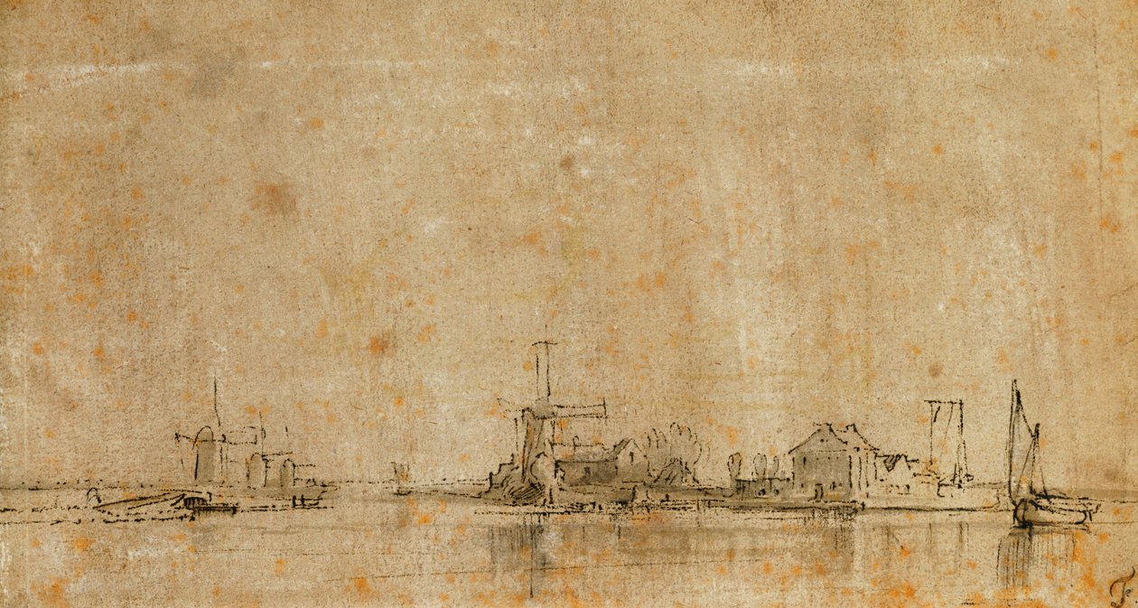 View on the Amstel at the Omval, on the Left the Ringvaart of the Diermermeer by Rembrandt van Rijn