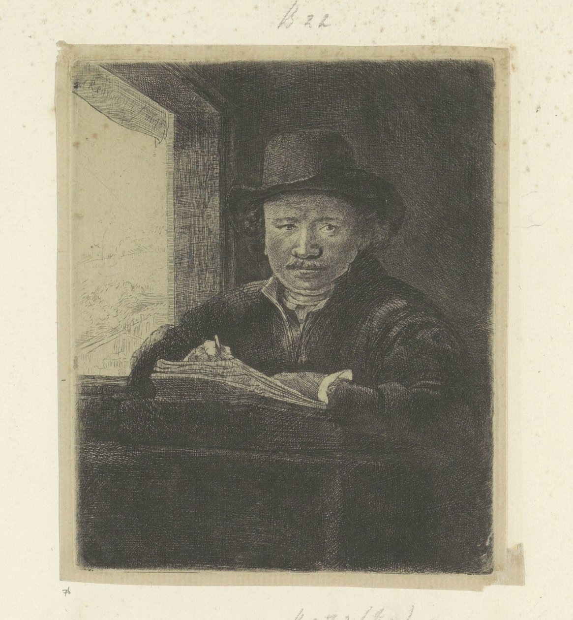 Self-Portrait, Drawing at a Window Recueil de quatre-vingt-cinq estampes originales (series title) by Rembrandt van Rijn