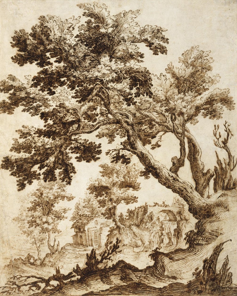 Landscape with Tree and Mill by Remigio Cantagallina