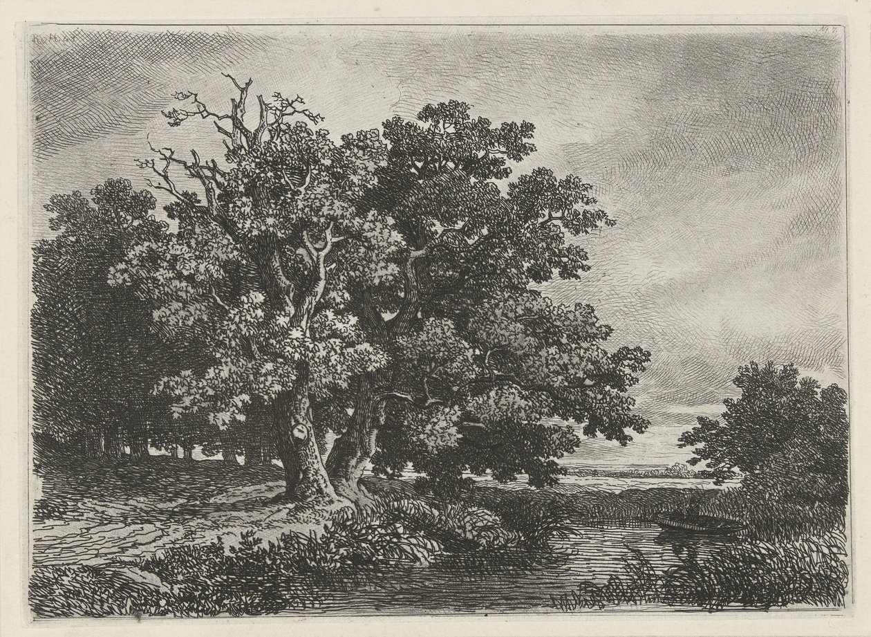 Trees by a Pond with a Boat by Remigius Adrianus Haanen