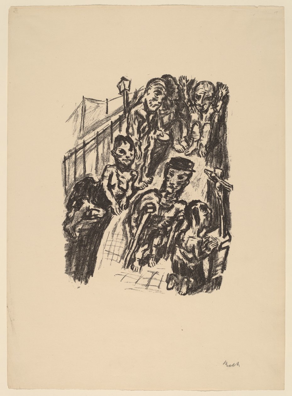 Street Scene with a Cripple and a Praying Man by René Beeh