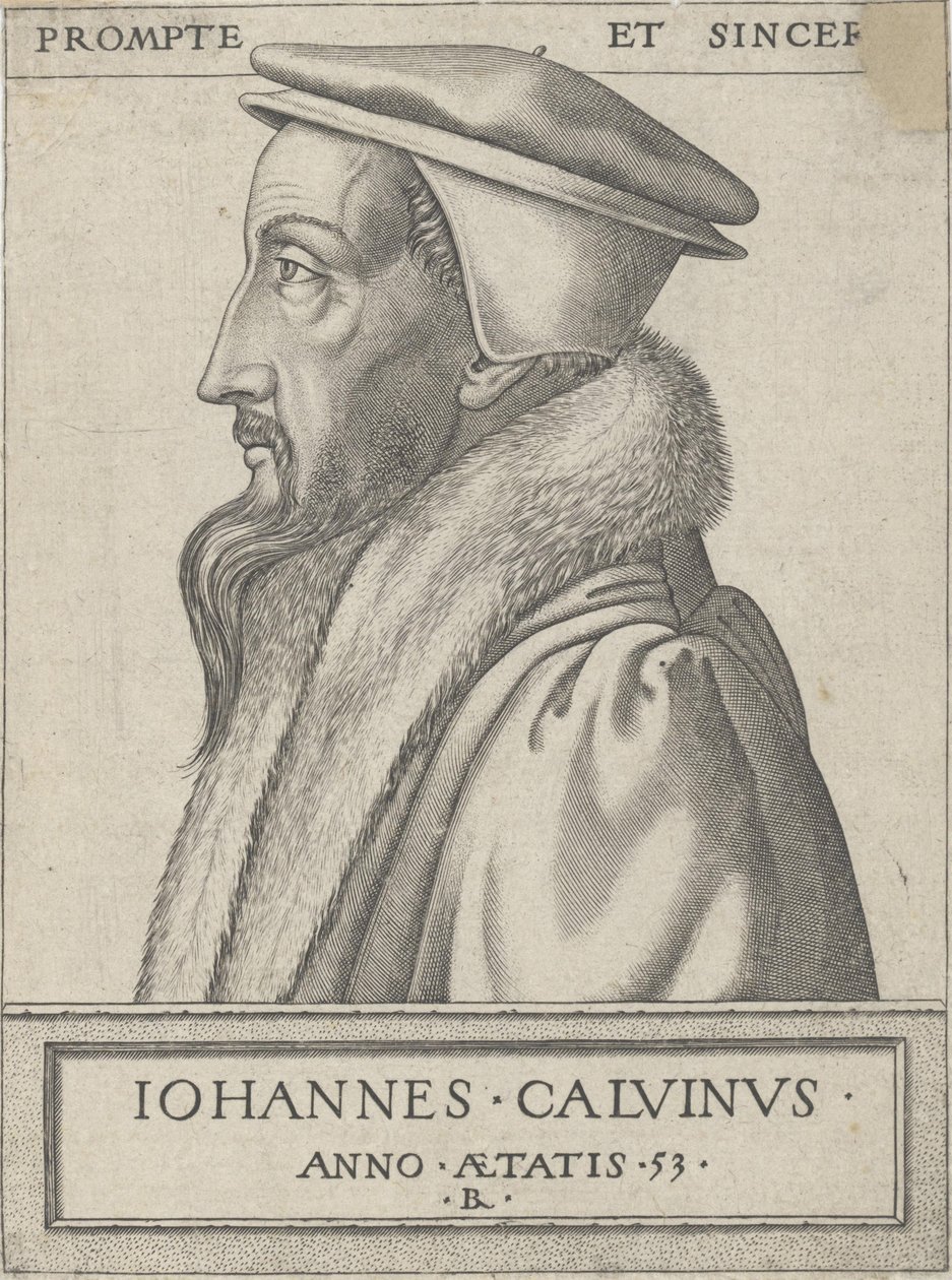 Jean Calvin, theologian and primary force in the Protestant Reformation, aged 53 by Rene Boyvin