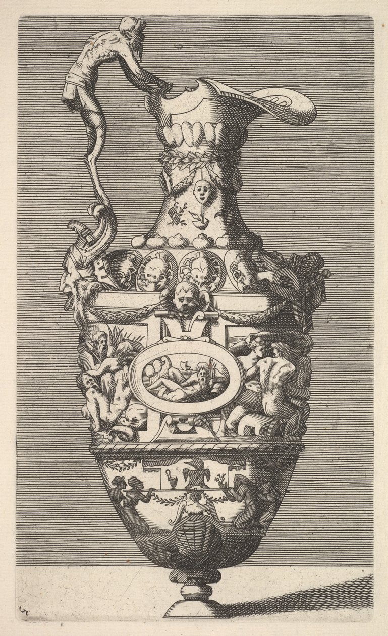 Vase with a River God in an Oval Medallion by Rene Boyvin