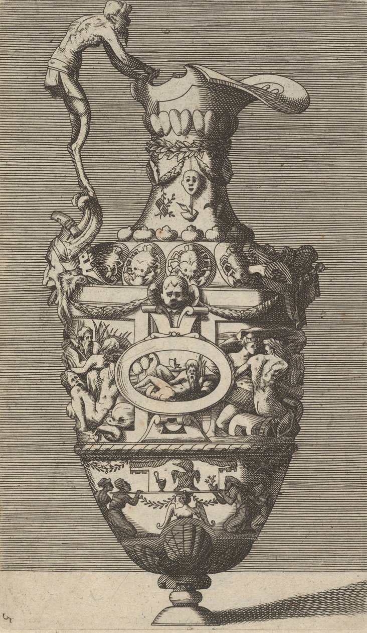 Vase with a River God in an Oval Medallion by Rene Boyvin