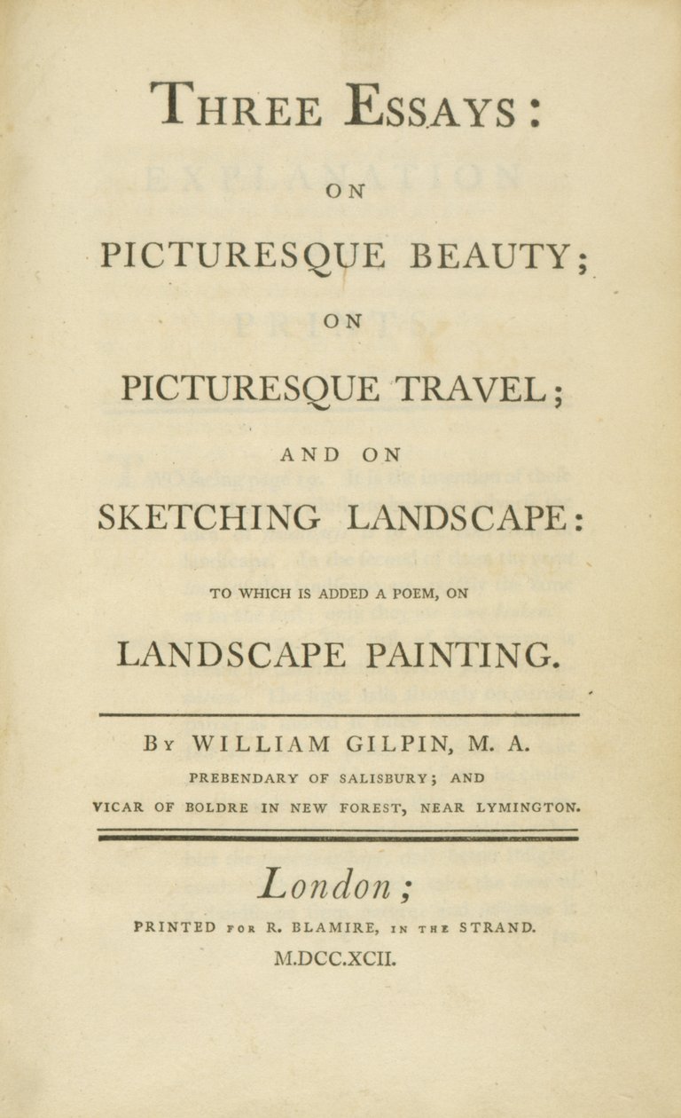 Title Page, from Three Essays: on Picturesque Beauty, on Picturesque Travel, and on Sketching, 1792 by Rev. William Gilpin