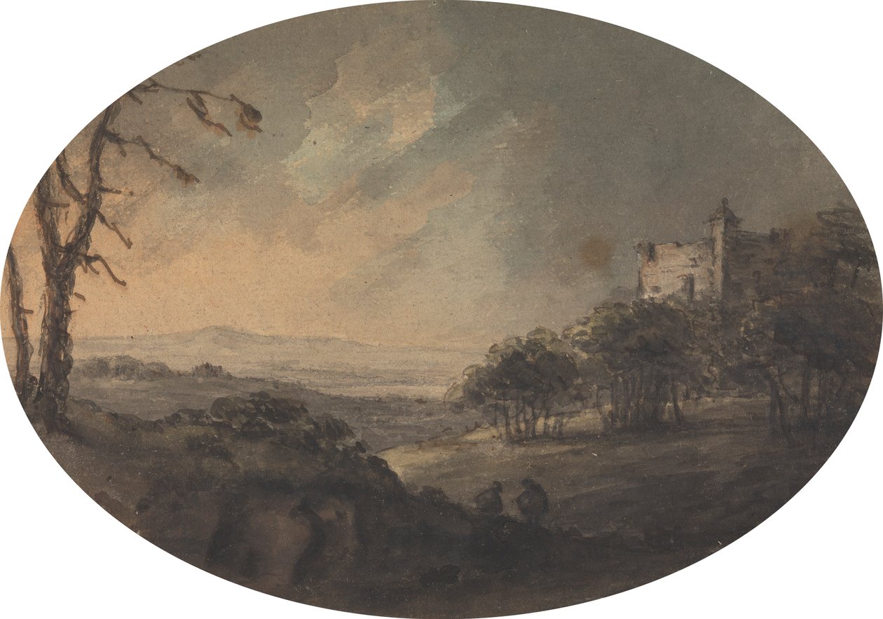 Landscape with Two Men on a Hill and a Castle in the Distance by Rev. William Gilpin