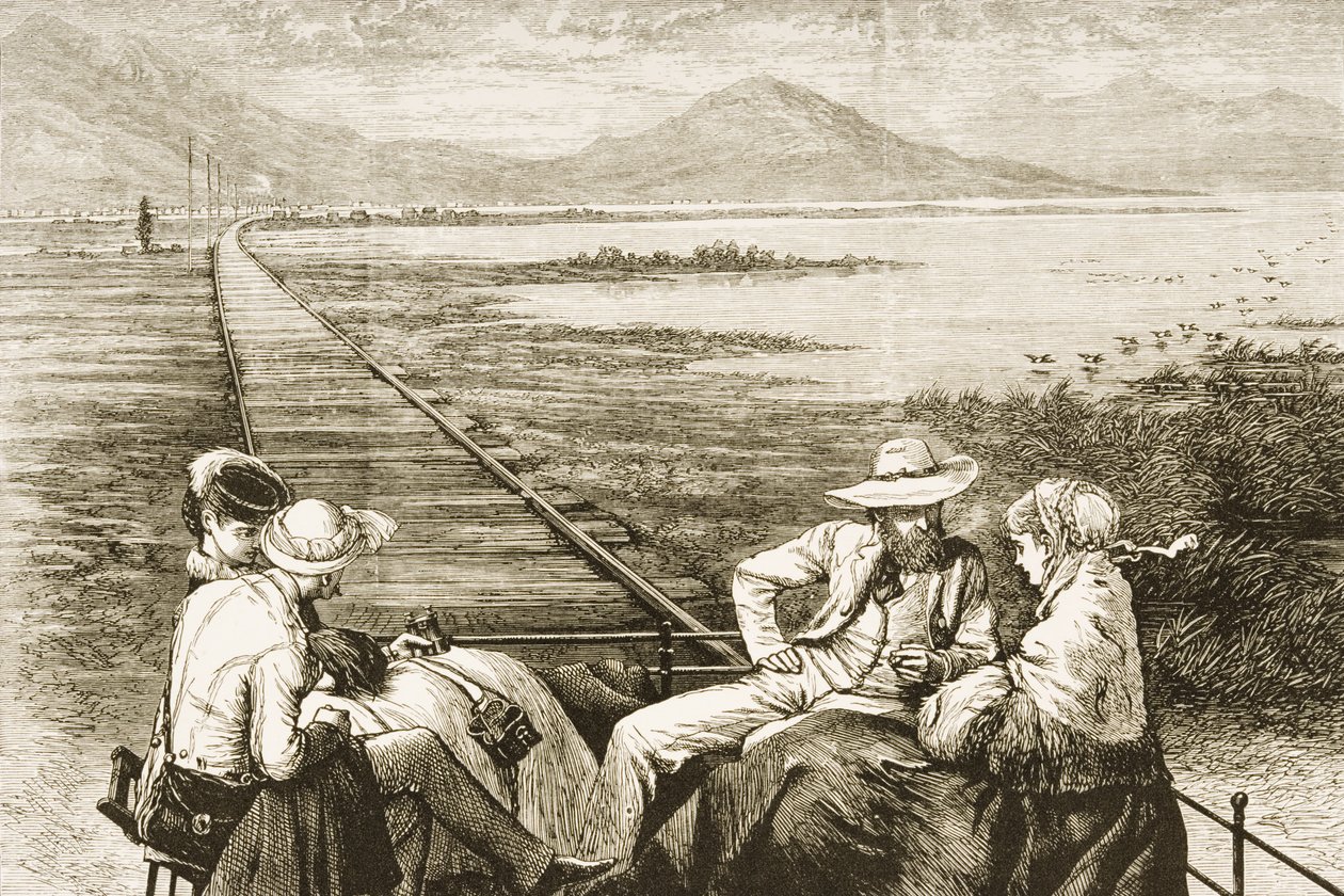 An inspection car on the Pacific Railway approaching the Great Salt Lake by Reverend Samuel Manning