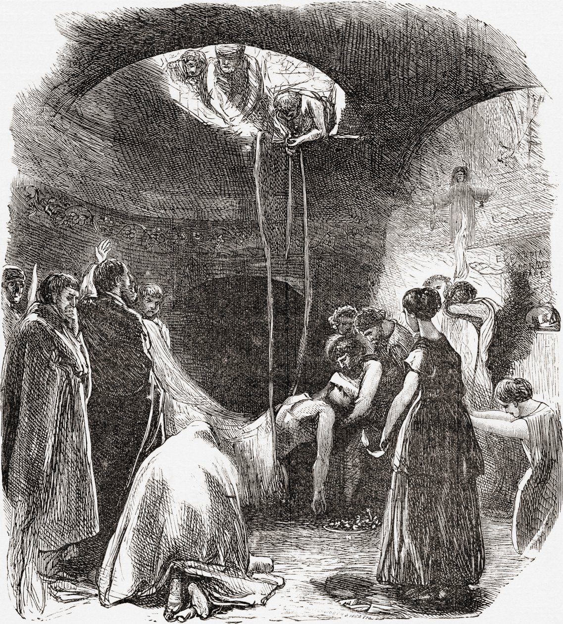 An early Christian burial in The Catacombs of Rome, Italy. From Italian Pictures by Rev. Samuel Manning, published c.1890. by Reverend Samuel Manning