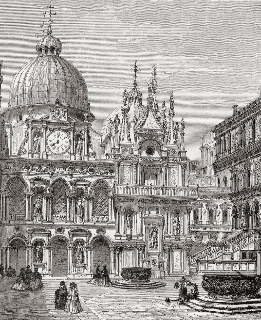 Courtyard of the Doge's Palace, Venice, Italy in the late 19th century ...