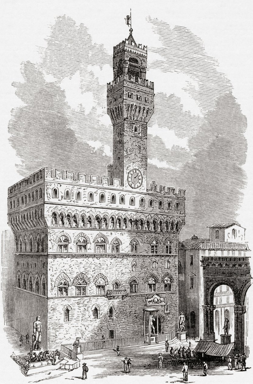 The Palazzo Vecchio, Florence, Tuscany, Italy in the late 19th century. From Italian Pictures by Rev. Samuel Manning, published c.1890. by Reverend Samuel Manning