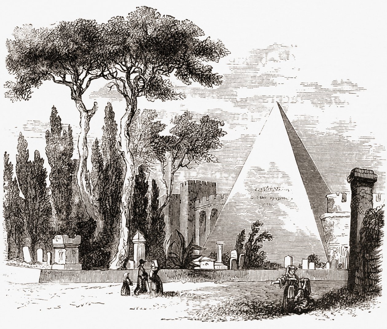 The Protestant Cemetery and The Pyramid of Cestius, Rome, Italy in the Late 19th Century by Reverend Samuel Manning
