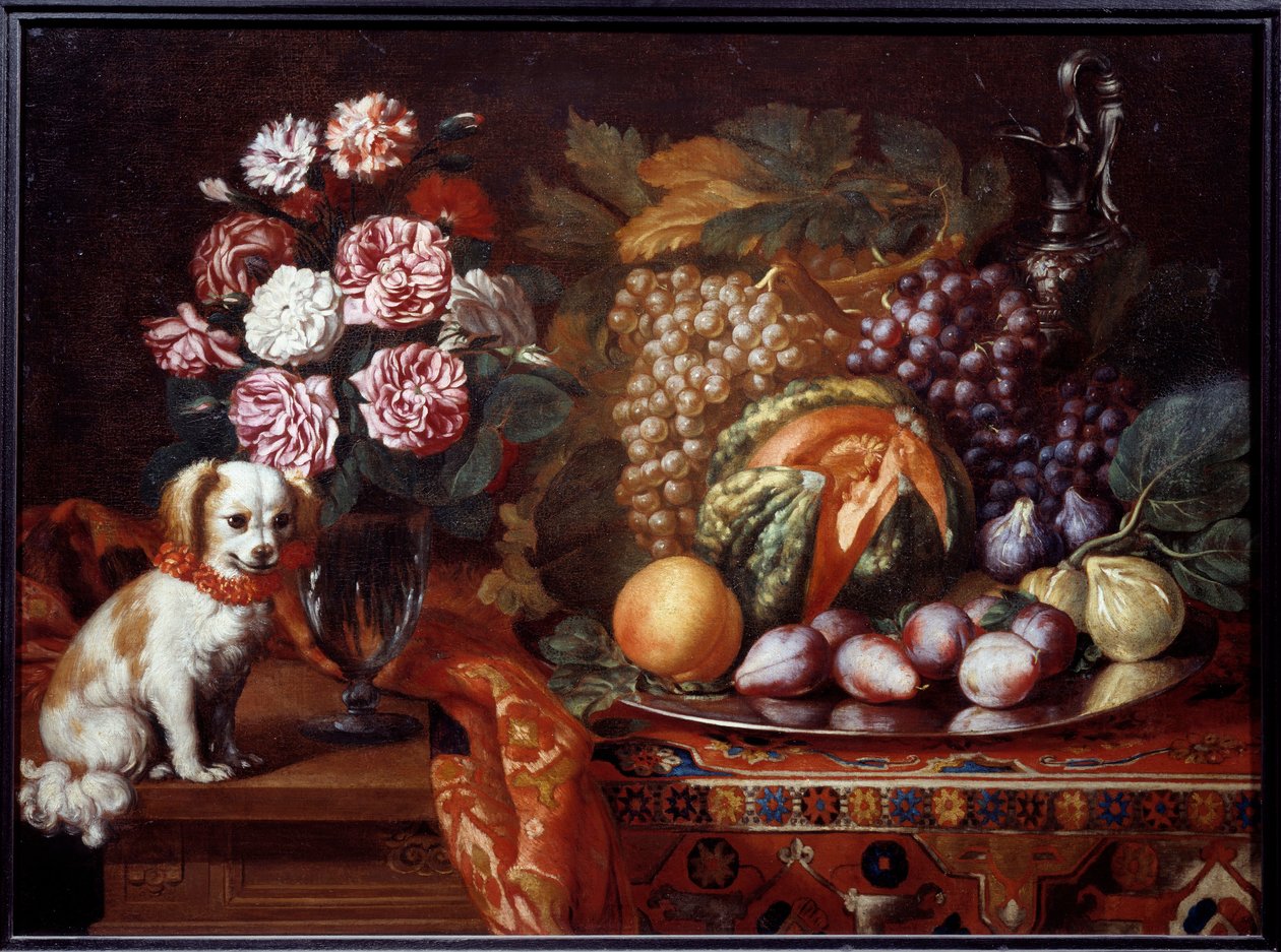 Still Life with Dwarf Spaniel by Reynaud Levieux
