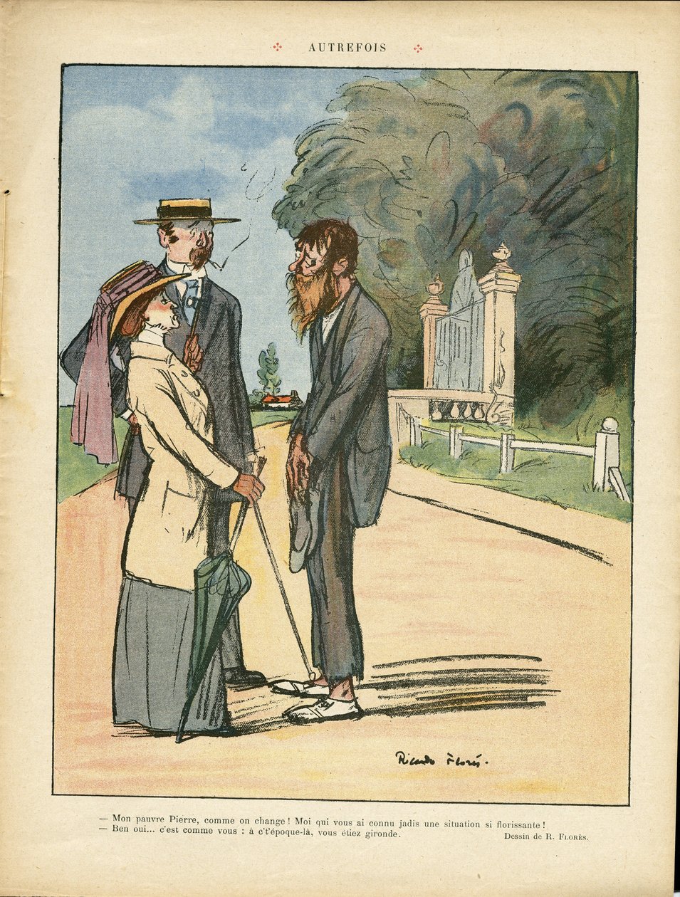 Illustration by Ricardo Flores (1878-1918) in Le Lire, 01/06/12 - Formerly - Countryside, Urban Architecture, Misery, Life of the Rich, Tree - Women by Ricardo Flores