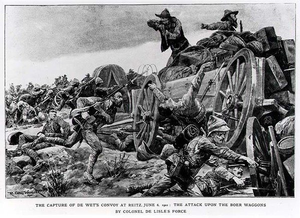 The Capture of de Wets Convoy at Reitz, June 6 1901. The Attack upon the Boer Wagons by Colonel de Lisles Force by Richard Caton II Woodville