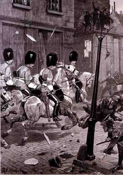 The Irish Land League Agitation: Scots Greys Charging the Mob at Limerick, from The Illustrated London News by Richard Caton II Woodville