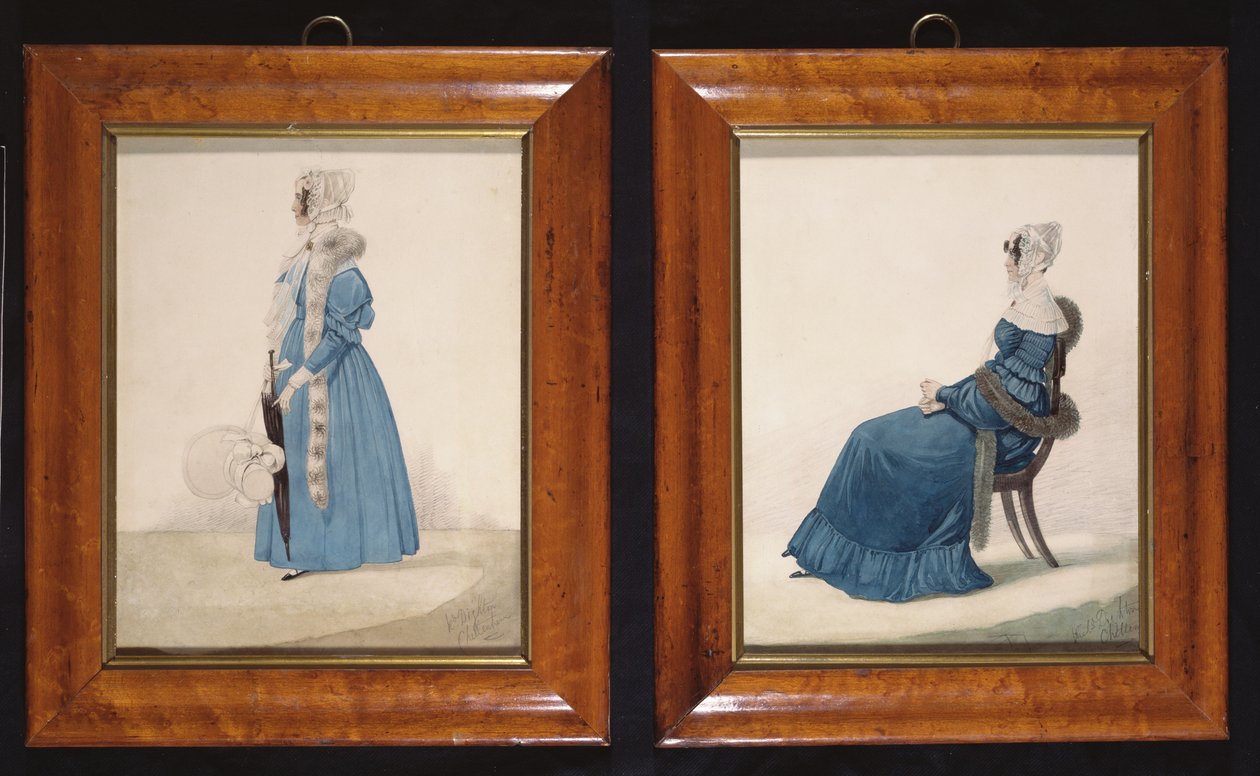 Two portraits of a Seated and a Standing Lady in Blue Dresses, c.1830 by Richard Dighton