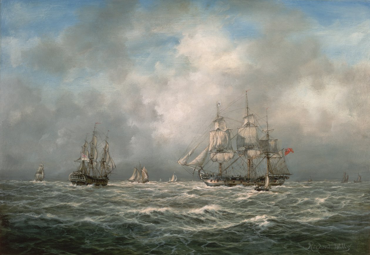 Frigate hove-to, Awaiting a Pilot by Richard Willis