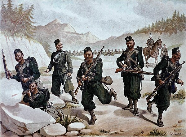 The 3rd Gurkhas Skirmishing, the Anglo-Indian Army of the 1880s by Richard (after) Simkin