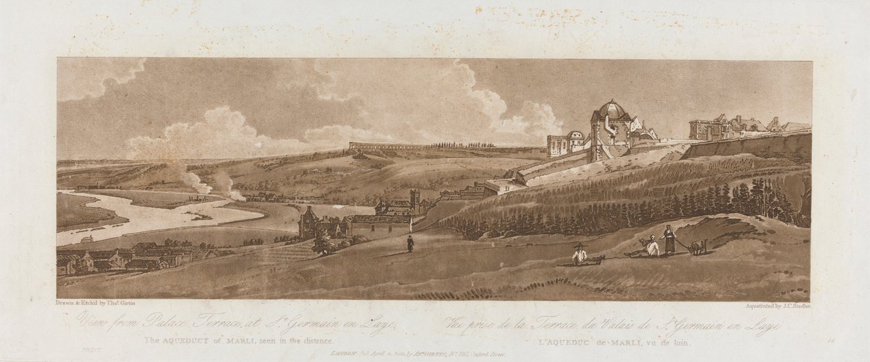 View from Palace Terrace at St. Germain en Laye; The Aqueduct of Marli Seen in the Distance 1803; Plate 16 from Views in Paris, the Emanuel Volume Tracing of the Plate, B1981.25.2625 by Richard Banks Harraden