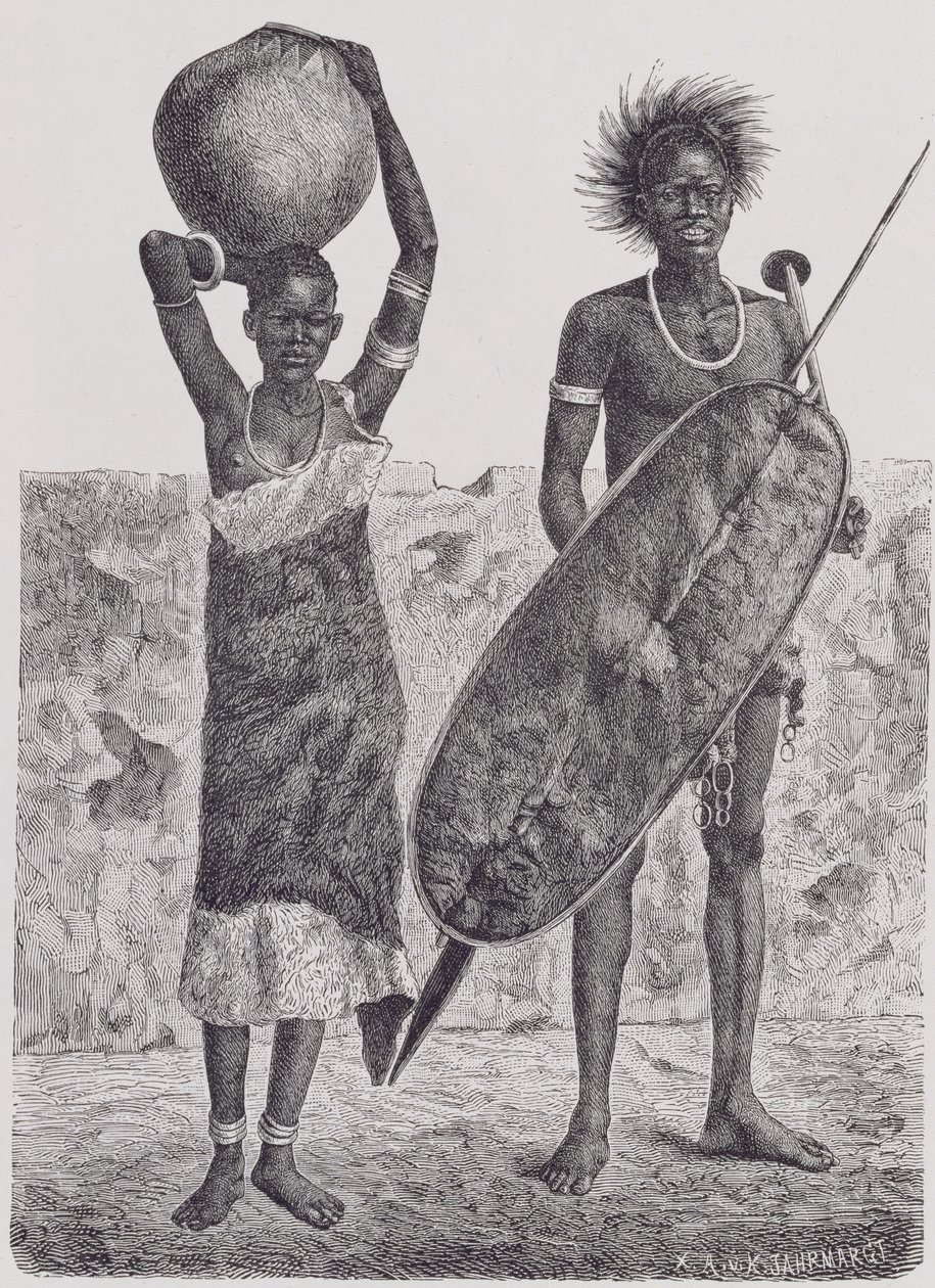 Shillook Warrior and Girl, engraved by Jahrmargt, from 