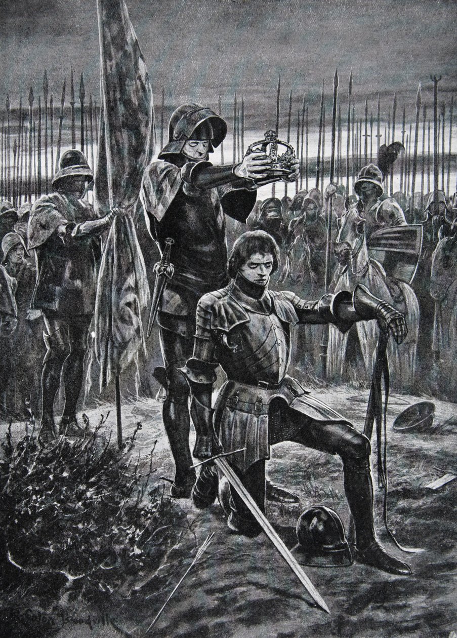 Henry VII crowned at Bosworth, illustration from 
