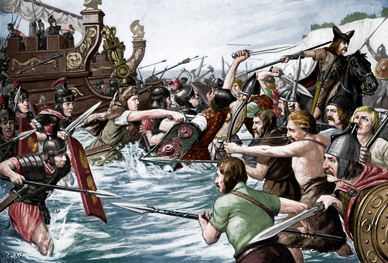 The landing of Julius Caesar in Britain, 55 BC, c1920s by Richard Caton II Woodville