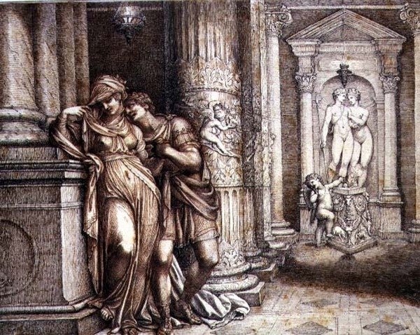 Two Lovers encouraged by Cupid by Richard Cosway