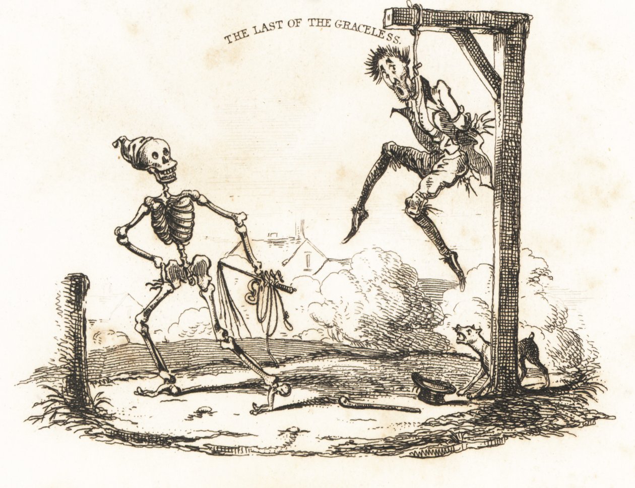 Vignette of a Skeleton and a Man Hanging from a Gibbet by Richard Dagley