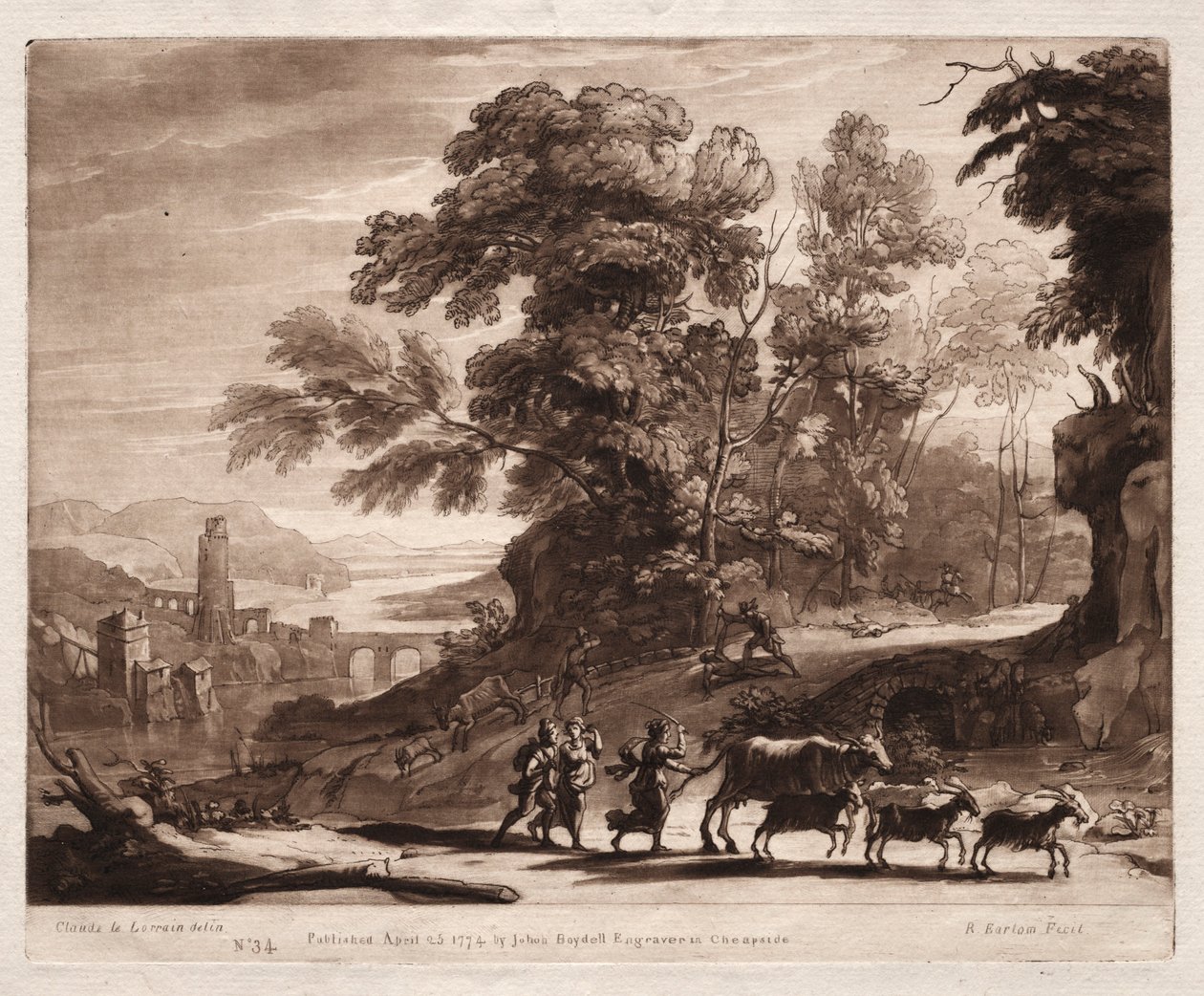 Liber Veritatis: Peasants with Cattle attacked by Bandits by Richard Earlom
