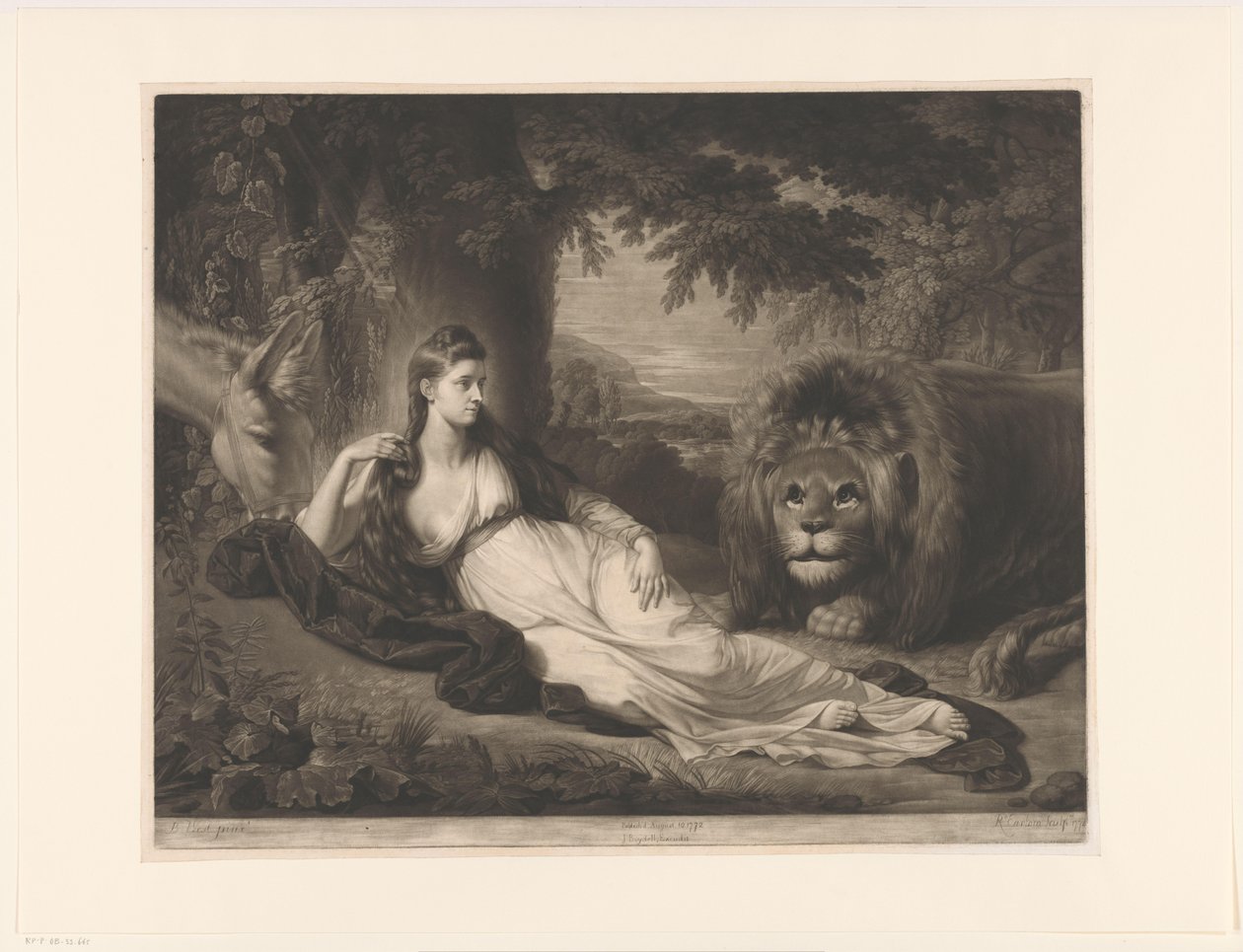 Portrait of Mary Lawrence with a Lion in a Landscape by Richard Earlom