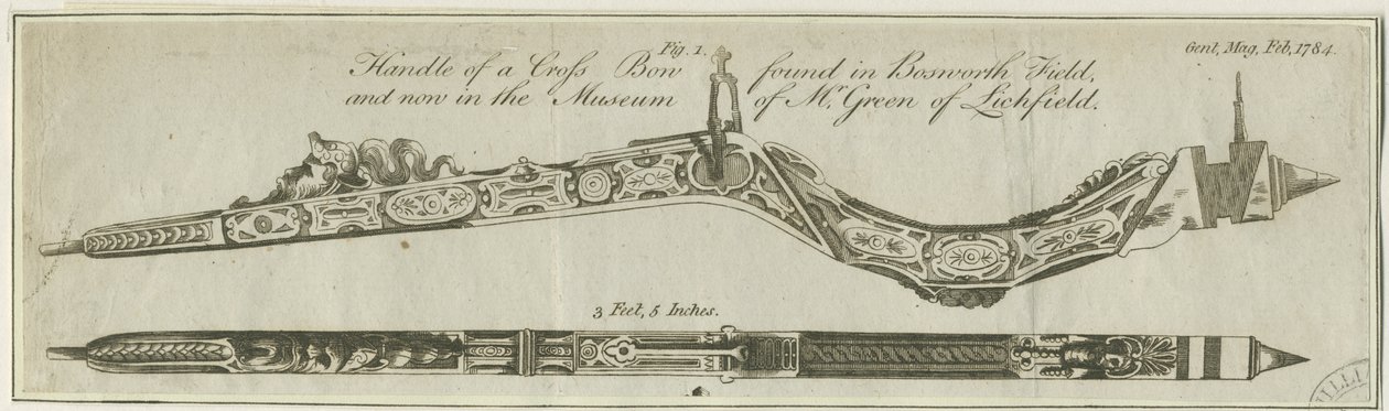 Lichfield - Handle of Cross Bow: engraving, nd [c 1784] by Richard Greene