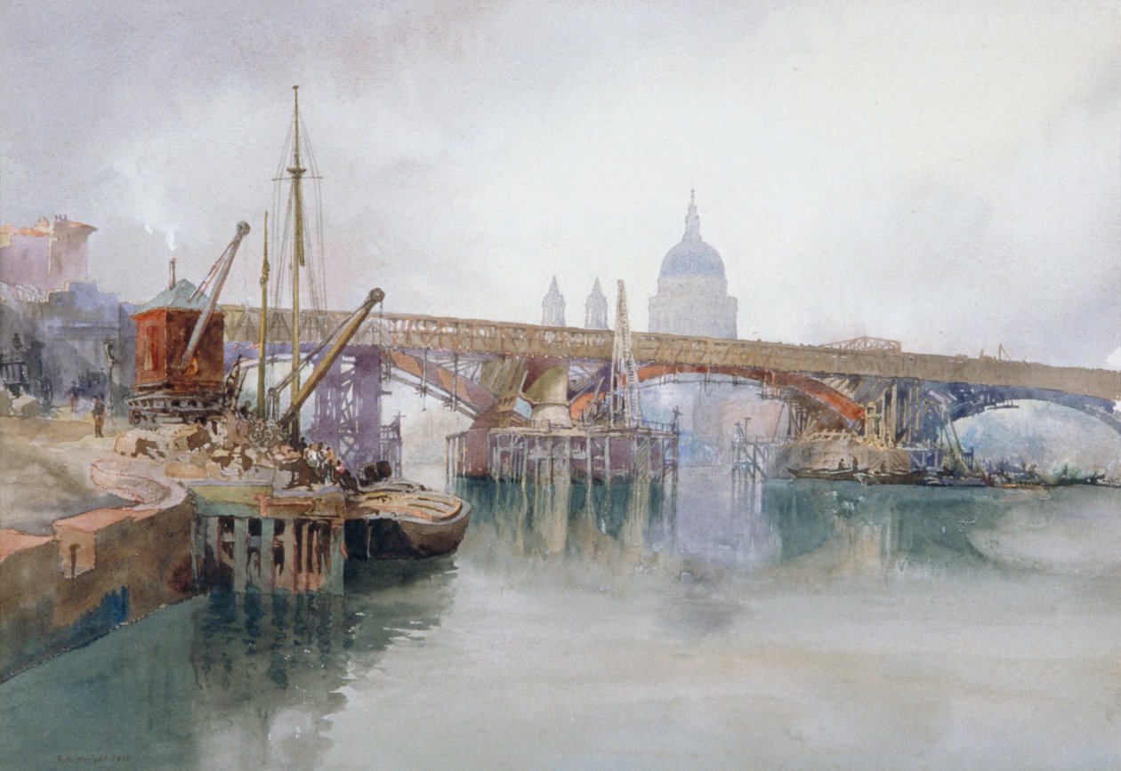 Southwark Bridge in Course of Demolition, 1915 by Richard Henry Wright