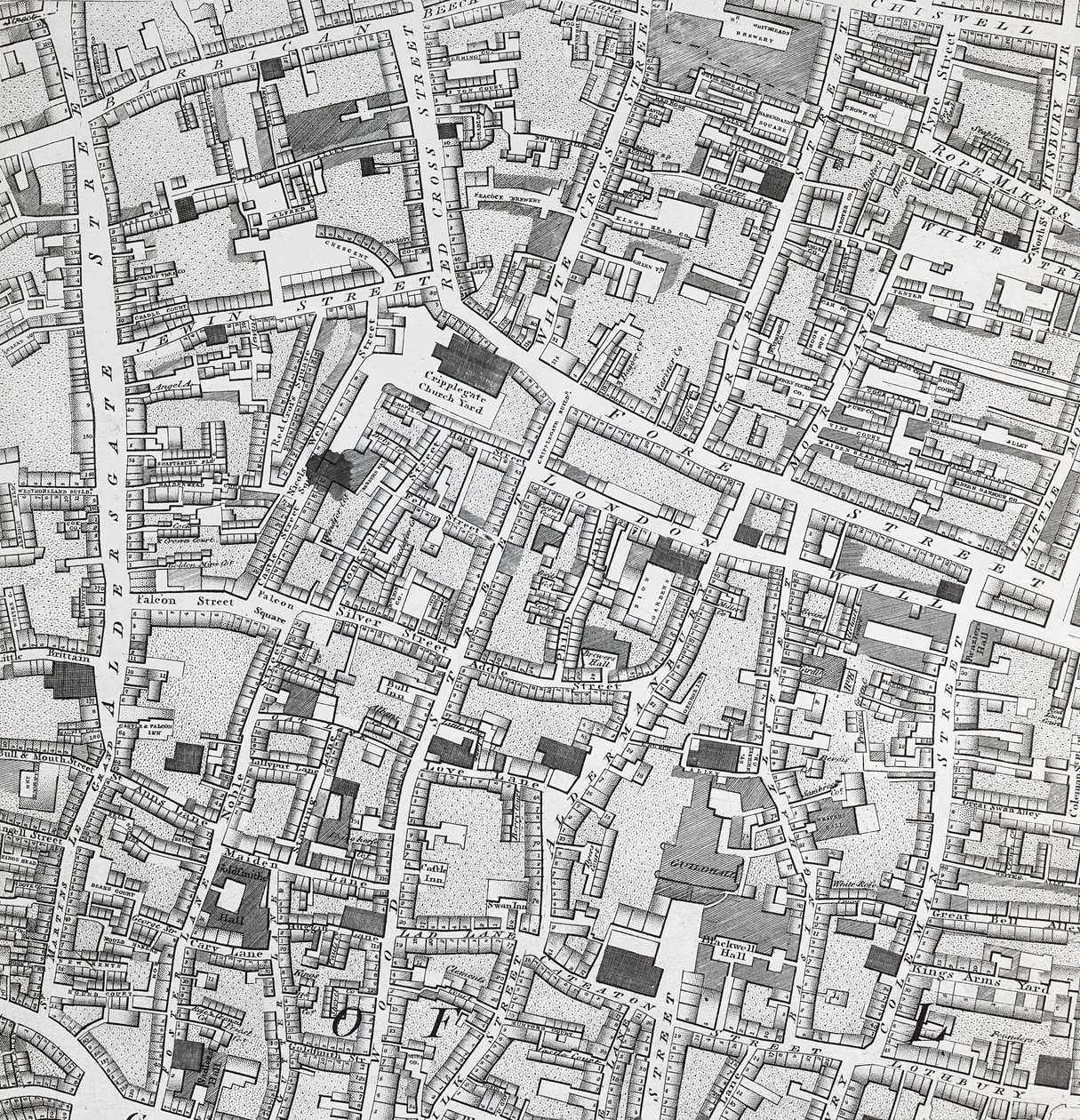 Street map of London around Guildhall, c.1795 by Richard Horwood