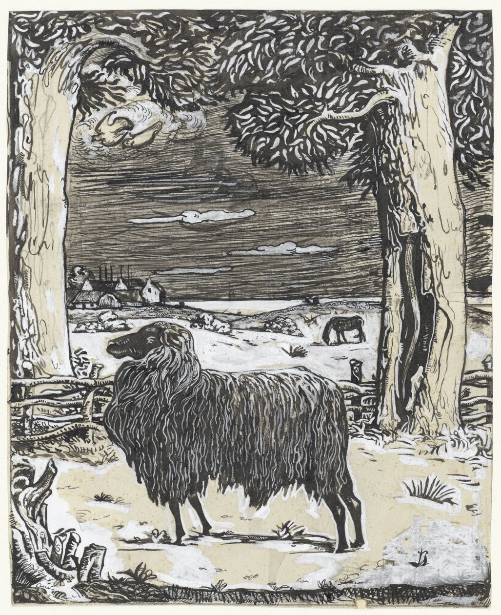 Sheep in a Landscape with Two Trees by Richard Nicolaüs Roland Holst