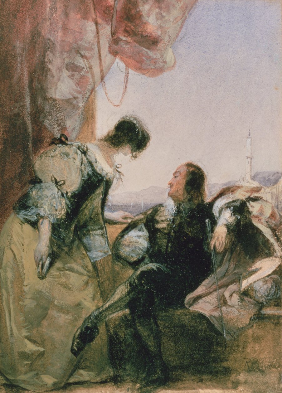 A Cavalier and his Lady on a Terrace, Genoa by Richard Parkes Bonington