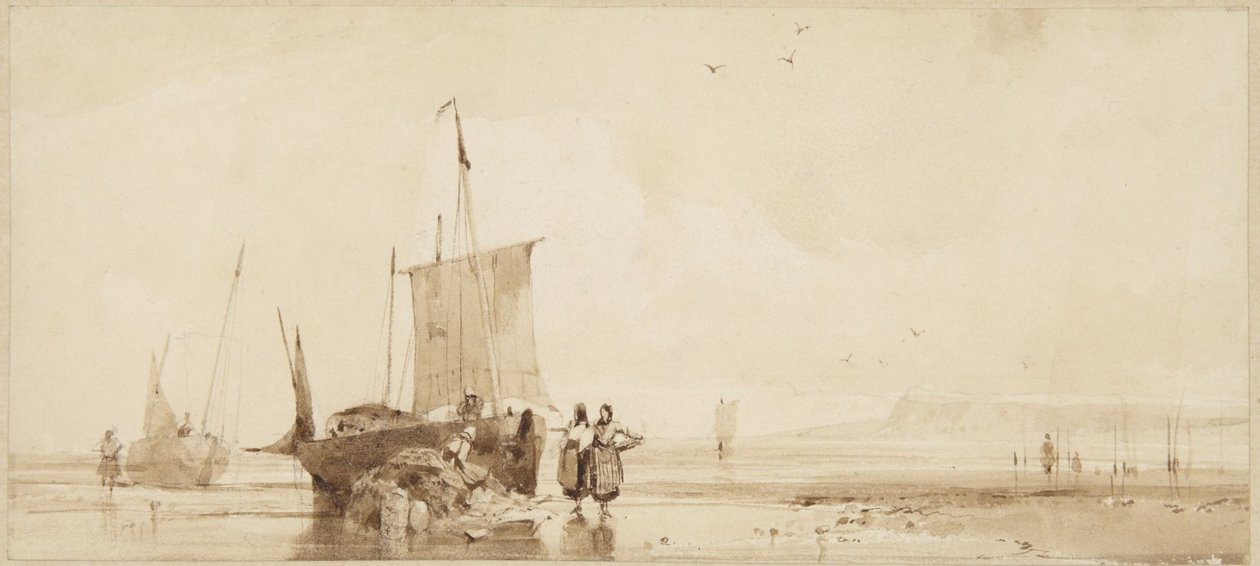 Fishing Boats on the Sands on the Normandy Coast by Richard Parkes Bonington