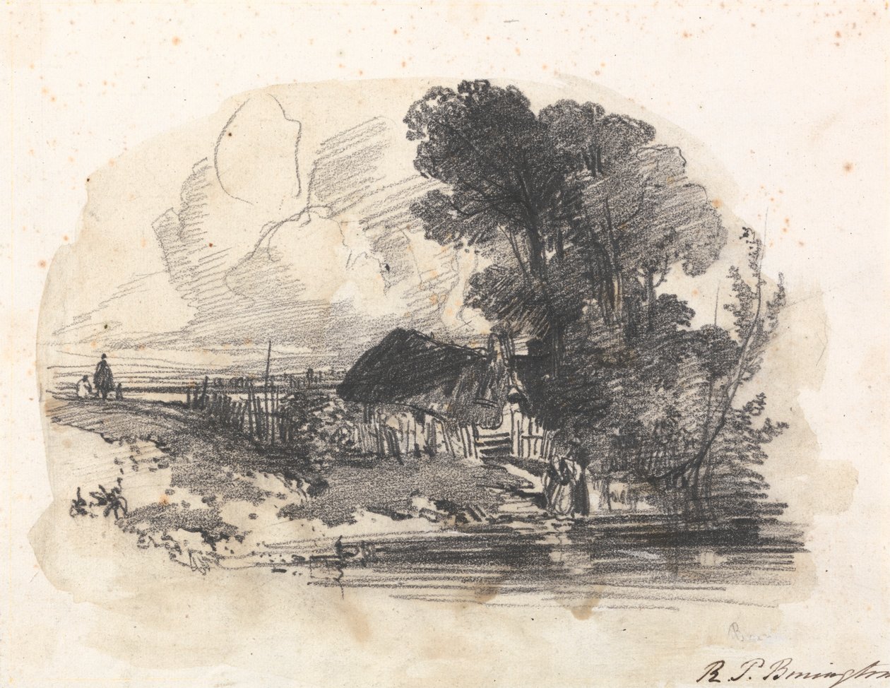 Trees and a Cottage by a River by Richard Parkes Bonington