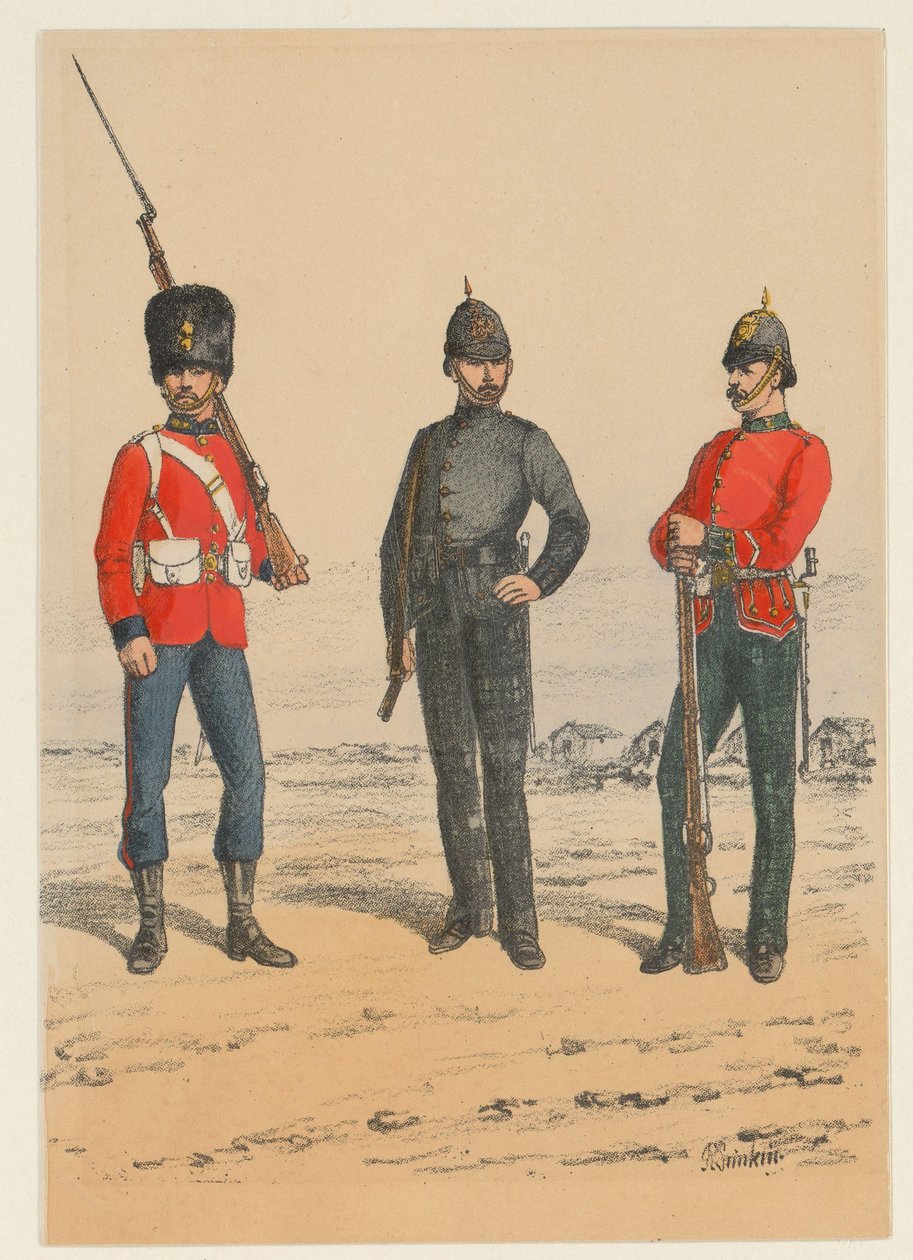 Three British Soldiers, Nine Depictions of British Military Uniforms (series title) by Richard Simkin