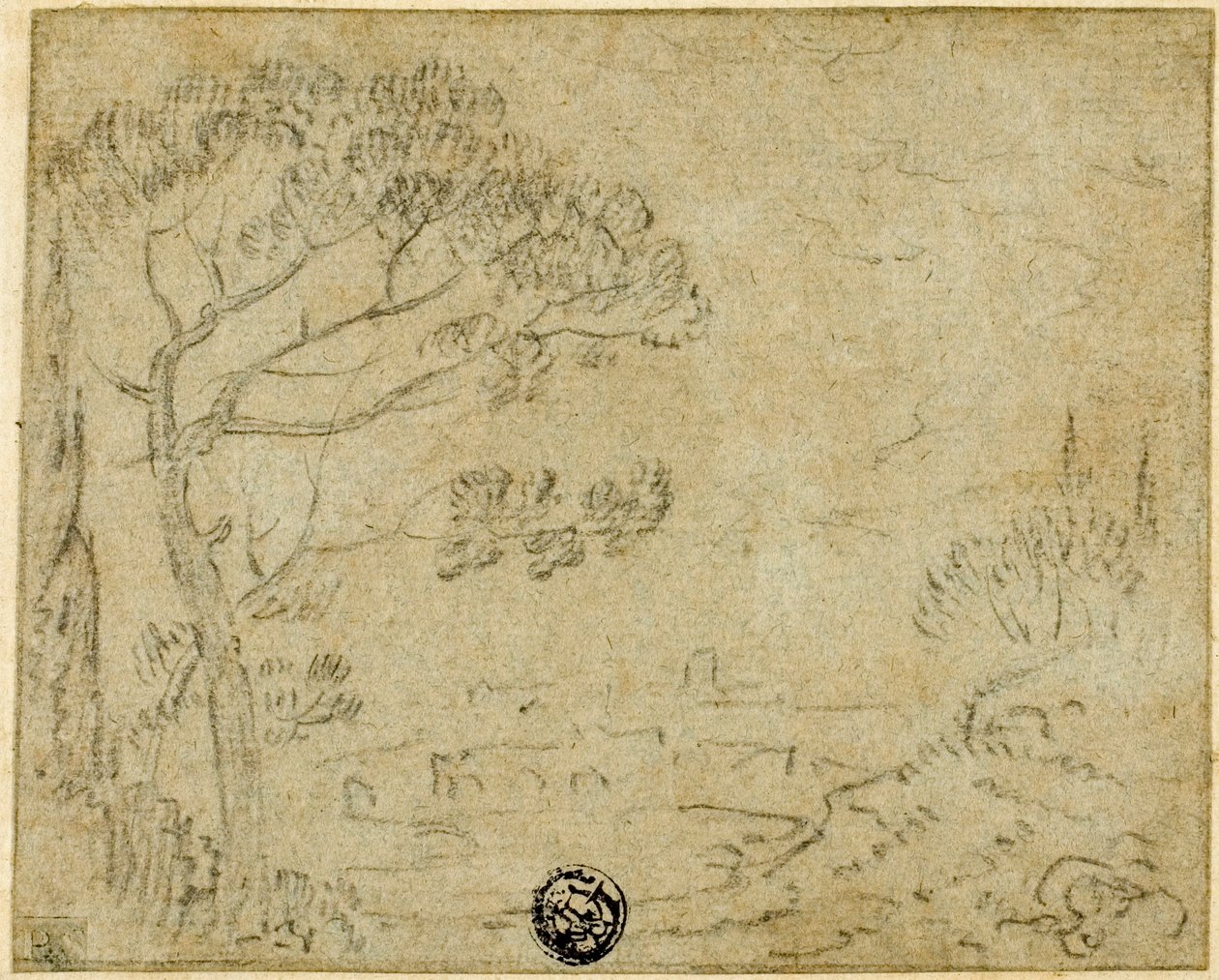 Italian Landscape with Umbrella Pine in Foreground by Richard Wilson