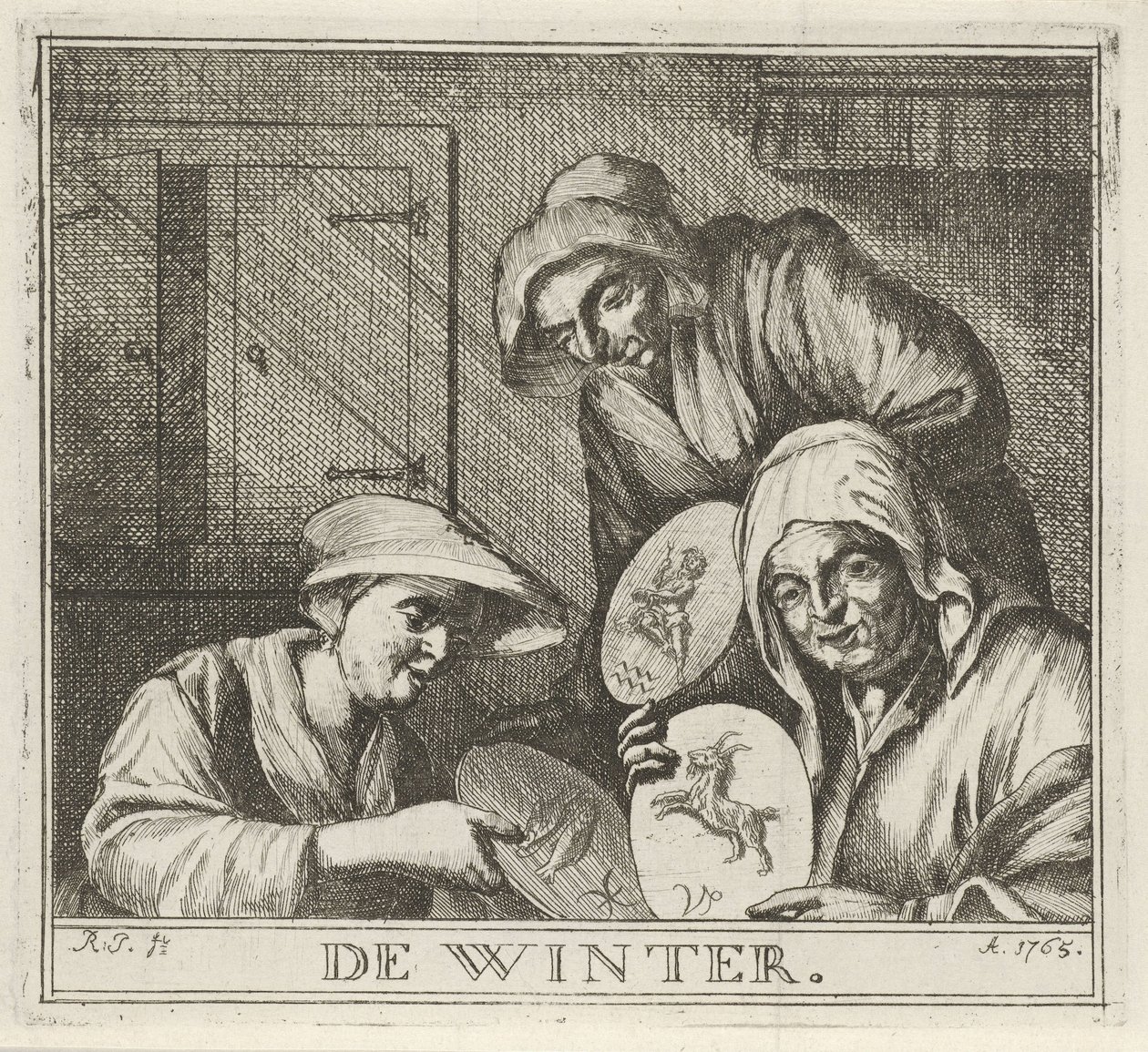 Interior with Three Peasant Women (The Winter) (Winter Scenes) by Rienk Jelgerhuis