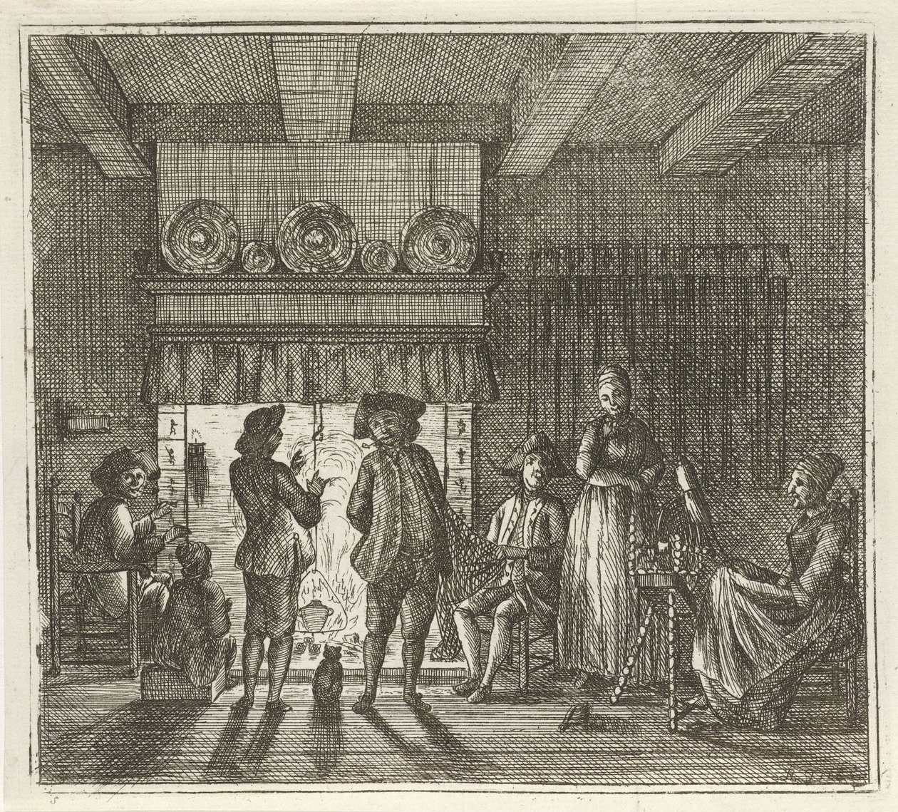 Interior with Figures by an Open Hearth by Rienk Jelgerhuis