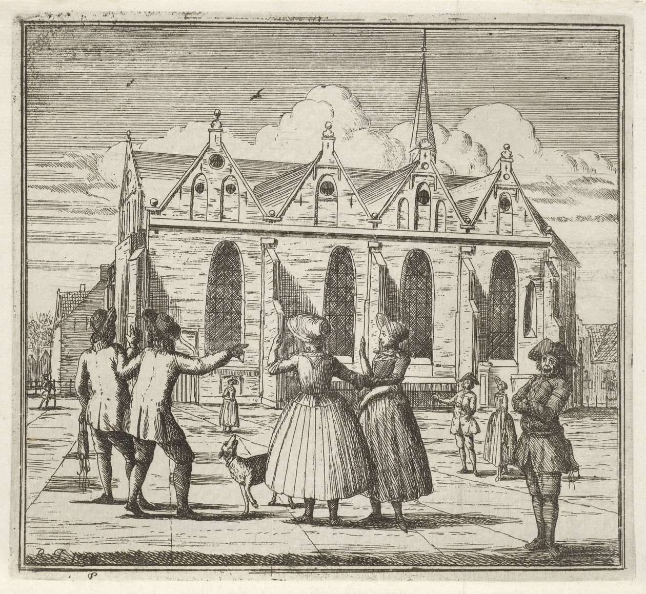 Men and Women on a Square near the Great Church in Leeuwarden, The Winter (series title), Winter Scenes (series title) by Rienk Jelgerhuis