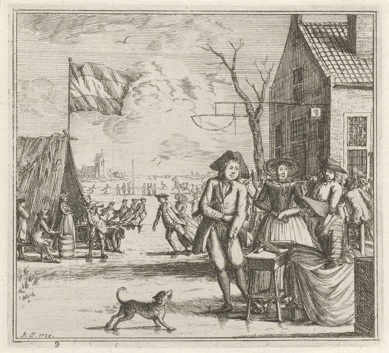 Winter Landscape with Inn and Skaters from The Winter, Winter Scenes by Rienk Jelgerhuis