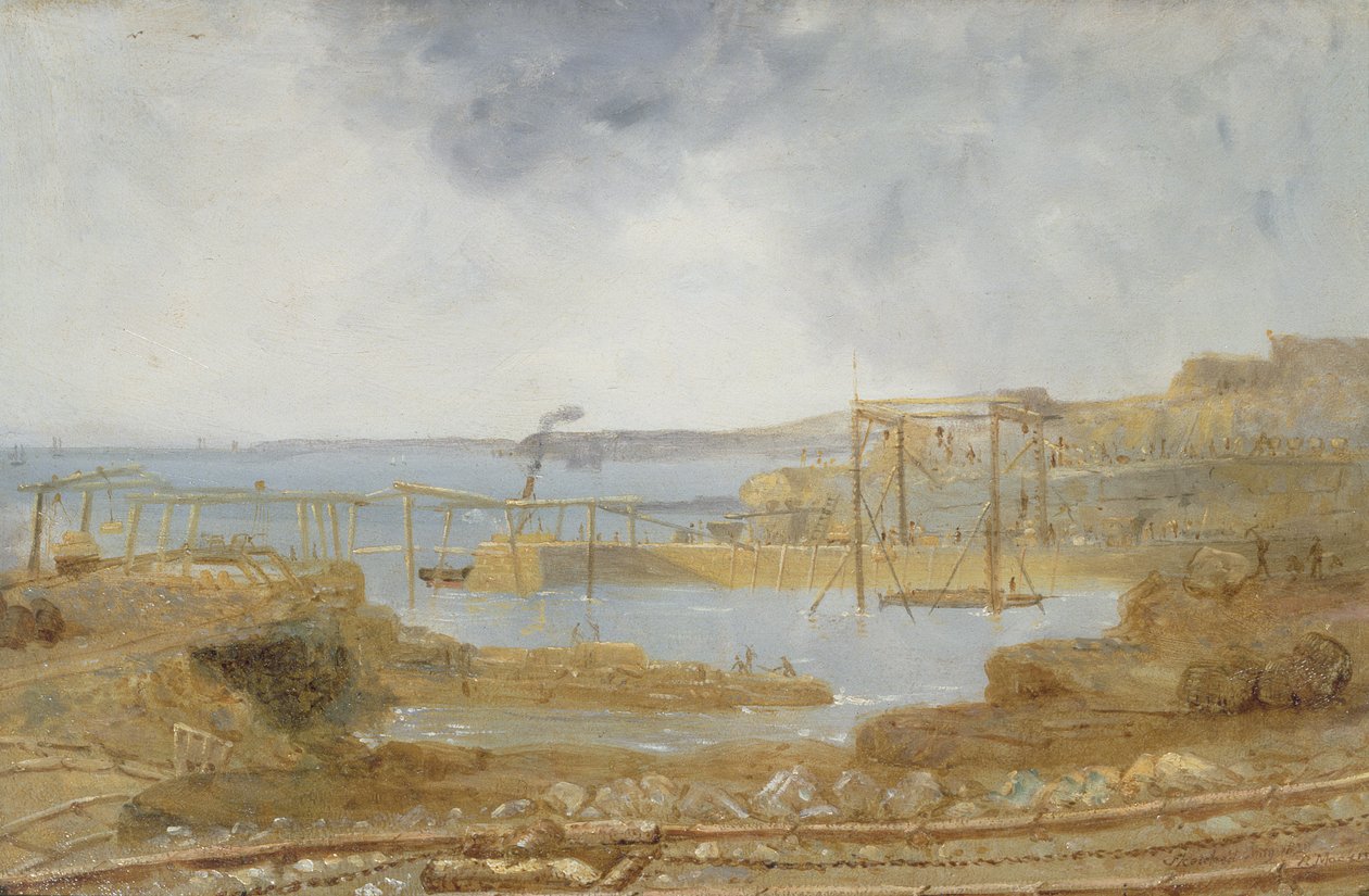 Sketch of Inner Harbour, A Temporary Crane, May 1829 by Robert Mackreth