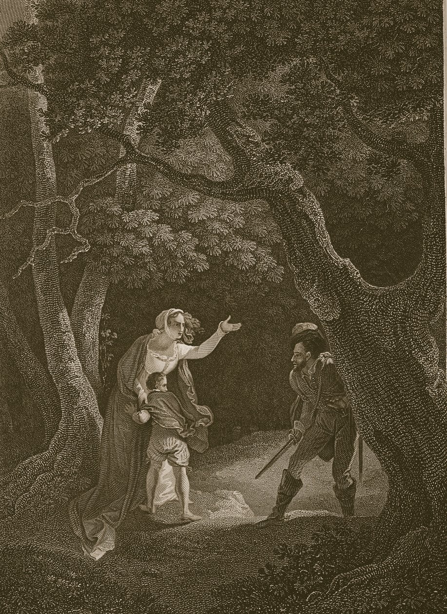 Queen Margaret attacked by the Robber, engraved by J. Landseer, illustration from David Hume