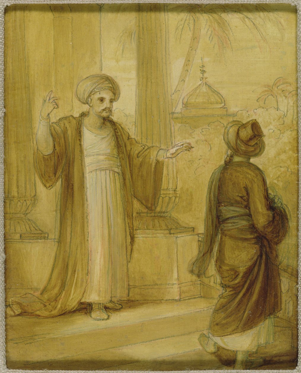Two male figures standing, illustration from an Eastern Romance, possibly 