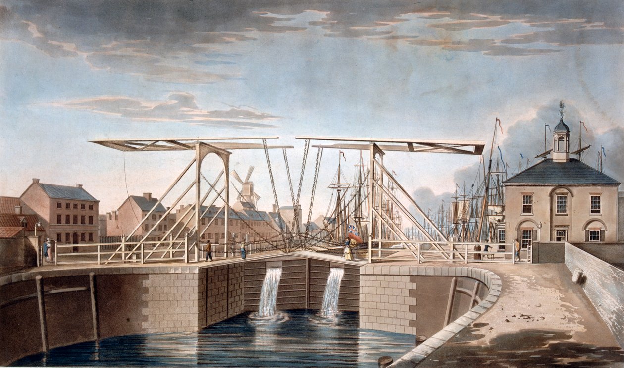 Bascule Bridge and New Docks at Kingston-upon-Hull, Yorkshire, 1786 by Robert Thew