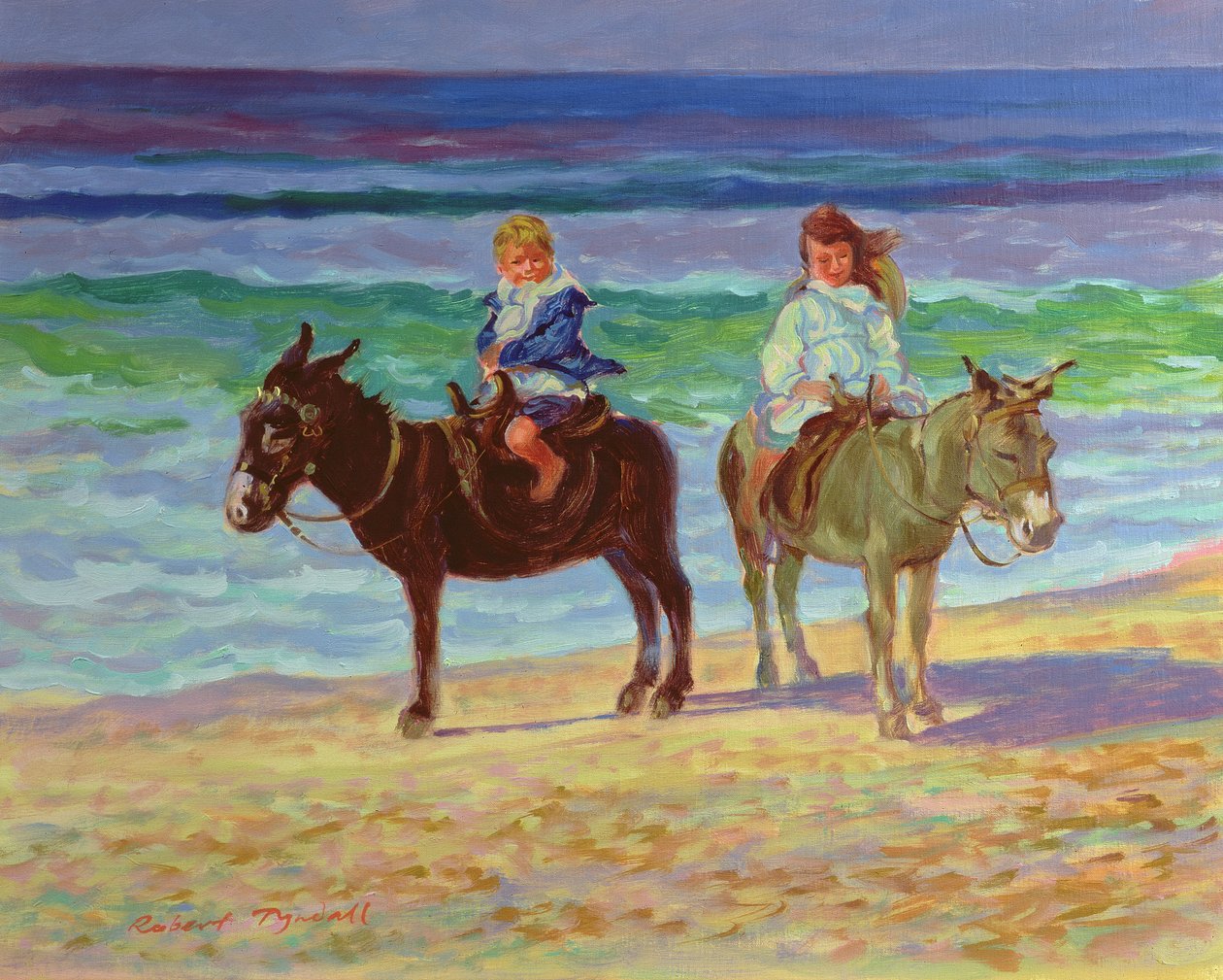 Two Children on Donkeys by Robert Tyndall